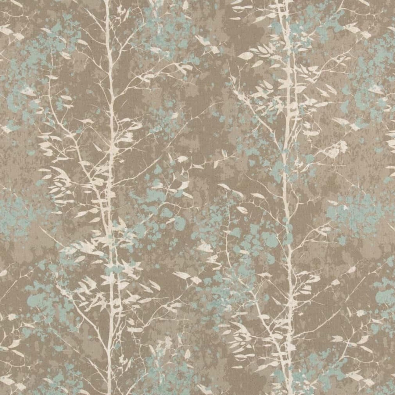 Aqua Grey Stain Resistant Performance Pet Friendly Abstract Leaves Linen Look Print Upholstery Fabric by The Yard - SKU: Selena Mist